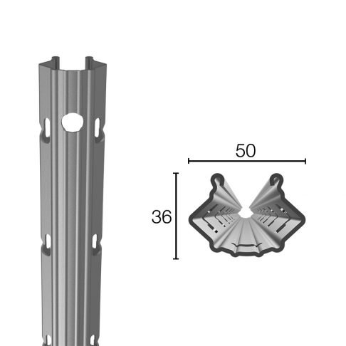 Stâlp din oțel pre-zincat 50X36mm înălțime 2,50m grosime 1,50mm