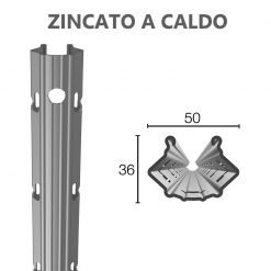 Stâlp din oțel zincat la cald 50X36mm înălțime 2,5 / 2,8 / 3,00m grosime 1,65mm